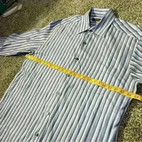 Ermenegildo Zegna Shirt Men's XL Blue/White Long Sleeve Striped Button Down - Picture 4 of 11